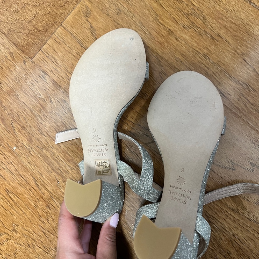Stuart Weitzman Glitter Block Sandal Heel. Size 6 - image 5